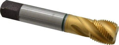 Guhring - 1-12 UNF 4 Flute 2B Modified Bottoming Spiral Flute Tap - Cobalt, TiN Finish, 5-1/8" OAL, Right Hand Flute, Right Hand Thread, Series 3923 - Exact Tool & Supply