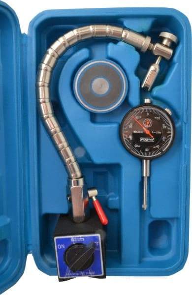 Fowler - 0.001" Graduation, 0-100 Dial Reading, Dial Indicator & Base Kit - 2-1/2" Base Length x 2" Base Width x 2-3/16" Base Height, 2-1/4" Dial Diam - Exact Tool & Supply