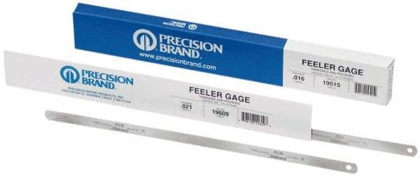 Precision Brand - 0.013 Inch Thick x 1/2 Inch Wide x 12 Inch Leaf Length, Parallel Feeler Gage - High Carbon Steel - Exact Tool & Supply