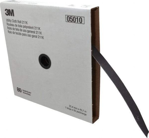 3M - 1" x 50 Yd 80 Grit Aluminum Oxide Cloth Roll - Medium Grade, J Weighted Backing - Exact Tool & Supply