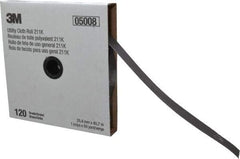 3M - 1" x 50 Yd 120 Grit Aluminum Oxide Cloth Roll - Fine Grade, J Weighted Backing - Exact Tool & Supply