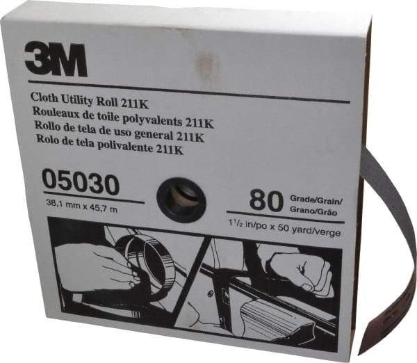 3M - 1-1/2" x 50 Yd 80 Grit Aluminum Oxide Cloth Roll - Medium Grade, J Weighted Backing - Exact Tool & Supply