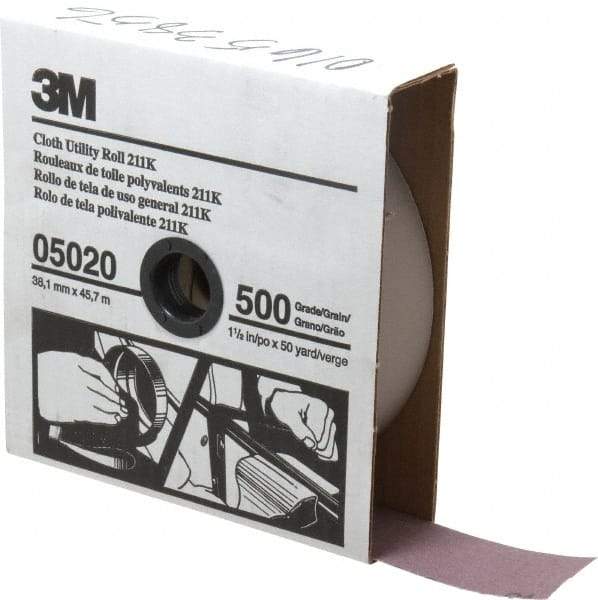 3M - 1-1/2" x 50 Yd 500 Grit Aluminum Oxide Cloth Roll - Super Fine Grade, J Weighted Backing - Exact Tool & Supply