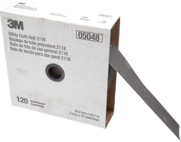 3M - 2" x 50 Yd 120 Grit Aluminum Oxide Cloth Roll - Fine Grade, J Weighted Backing - Exact Tool & Supply