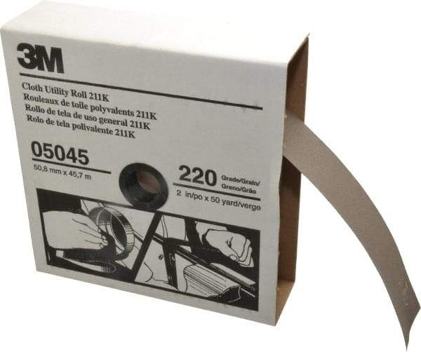3M - 2" x 50 Yd 220 Grit Aluminum Oxide Cloth Roll - Very Fine Grade, J Weighted Backing - Exact Tool & Supply