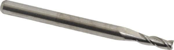 M.A. Ford - 3/32", 9/32" LOC, 1/8" Shank Diam, 1-1/2" OAL, 3 Flute, Solid Carbide Square End Mill - Single End, Uncoated, Spiral Flute, 30° Helix, Centercutting, Right Hand Cut, Right Hand Flute, Series 116 - Exact Tool & Supply