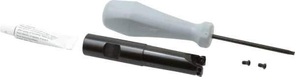 Tungaloy - 3/4" Cut Diam, 0.06" Max Depth, 3/4" Shank Diam, Weldon Shank Indexable High-Feed End Mill - Screw Holding Method, WPM. 05H3.. Insert, EXP Toolholder - Exact Tool & Supply
