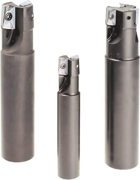 Tungaloy - 1/2" Cut Diam, 0.433" Max Depth of Cut, 5/8" Shank Diam, 3.35" OAL, Indexable Square Shoulder End Mill - ASMT 11T3.. Inserts, Weldon Shank, 90° Lead Angle - Exact Tool & Supply