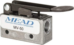 Mead - 0.11 CV Rate, 3 Way Pilot Air Valve - Fingertip Lever Actuator - Exact Tool & Supply