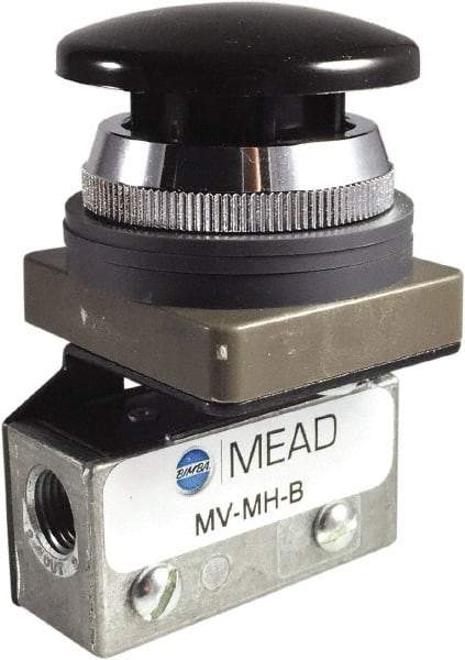 Mead - 0.11 CV Rate, 3 Way Pilot Air Valve - Mushroom Head Actuator - Exact Tool & Supply