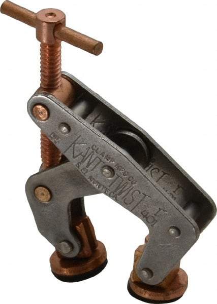 Kant Twist - 350 Lb, 7/8" Max Opening, 1/2" Open Throat Depth, 1/2" Closed Throat Depth, Cantilever Clamp - High Tensile Steel Jaw, T-Handle, 2-1/8" OAL, 1-3/4" Max Width - Exact Tool & Supply