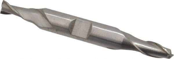 Interstate - 1/4", 1/2" LOC, 3/8" Shank Diam, 3-1/8" OAL, 2 Flute, High Speed Steel Square End Mill - Double End, Uncoated, Spiral Flute, 30° Helix, Centercutting, Right Hand Cut, Right Hand Flute - Exact Tool & Supply