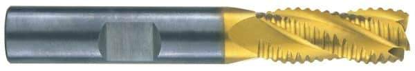 RobbJack - 7/16" Diam, Fine Pitch, 1" LOC, 4 Flute Solid Carbide Roughing Square End Mill - TiN Finish, 2-3/4" OAL, 7/16" Shank Diam, Single End, Centercutting, 30° Helix - Exact Tool & Supply