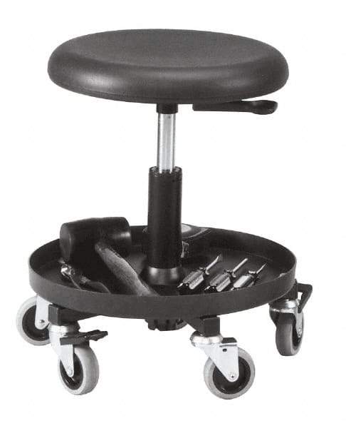 Bevco - 16 to 20-1/4" Hight Maintenance Repair Utility Stool with 16" Plastic Storage Tray - Polyurethane Seat, Black, Five 3" Rubber Wheel Casters - Exact Tool & Supply