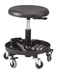 Bevco - 16 to 20-1/4" Hight Maintenance Repair Utility Stool with 16" Plastic Storage Tray - Polyurethane Seat, Black, Five 3" Rubber Wheel Casters - Exact Tool & Supply