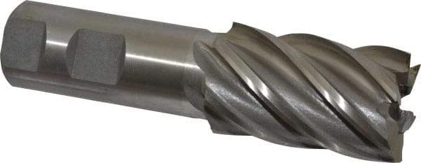 Interstate - 1-1/4", 2" LOC, 1" Shank Diam, 4-1/2" OAL, 6 Flute, High Speed Steel Square End Mill - Single End, Uncoated, Spiral Flute, 30° Helix, Right Hand Cut, Right Hand Flute - Exact Tool & Supply