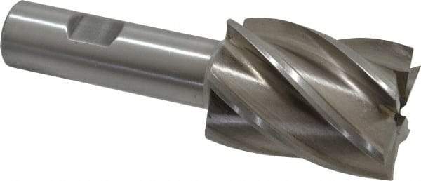 Interstate - 1-7/16", 2" LOC, 3/4" Shank Diam, 4-1/2" OAL, 6 Flute, High Speed Steel Square End Mill - Single End, Uncoated, Spiral Flute, 30° Helix, Right Hand Cut, Right Hand Flute - Exact Tool & Supply