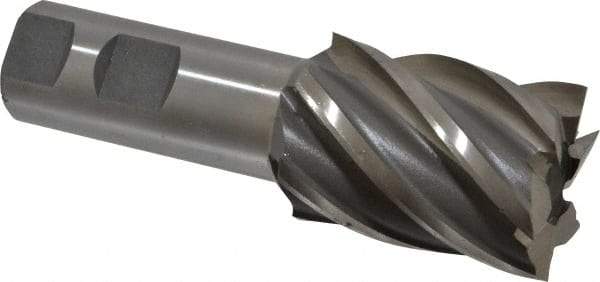 Interstate - 1-1/2", 2" LOC, 1" Shank Diam, 4-1/2" OAL, 6 Flute, High Speed Steel Square End Mill - Single End, Uncoated, Spiral Flute, 30° Helix, Right Hand Cut, Right Hand Flute - Exact Tool & Supply