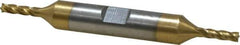 Interstate - 1/8", 3/8" LOC, 3/8" Shank Diam, 3-1/16" OAL, 4 Flute, High Speed Steel Square End Mill - Double End, TiN Finish, Spiral Flute, 30° Helix, Right Hand Cut, Right Hand Flute - Exact Tool & Supply