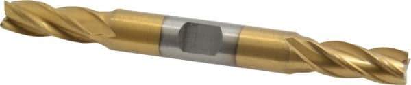 Interstate - 5/16", 3/4" LOC, 3/8" Shank Diam, 3-1/2" OAL, 4 Flute, High Speed Steel Square End Mill - Double End, TiN Finish, Spiral Flute, 30° Helix, Right Hand Cut, Right Hand Flute - Exact Tool & Supply