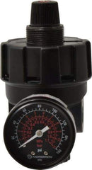 Norgren - 1/4 NPT Port, 200 CFM, Zinc Hi-Flow Regulator - 10 to 125 psi Range, 300 Max psi Supply Pressure, 1/4" Gauge Port Thread, 2.7" Wide x 4.83" High - Exact Tool & Supply
