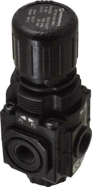 Norgren - 1/4 NPT Port, 83 CFM, Zinc Manifolding Regulator - 5 to 150 psi Range, 290 Max psi Supply Pressure, 1/8" Gauge Port Thread, 1.97" Wide x 4.19" High - Exact Tool & Supply