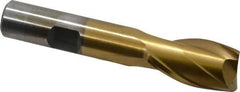Interstate - 5/8", 1-1/8" LOC, 1/2" Shank Diam, 3-1/8" OAL, 2 Flute, High Speed Steel Square End Mill - Single End, TiN Finish, Spiral Flute, 30° Helix, Centercutting, Right Hand Cut, Right Hand Flute - Exact Tool & Supply