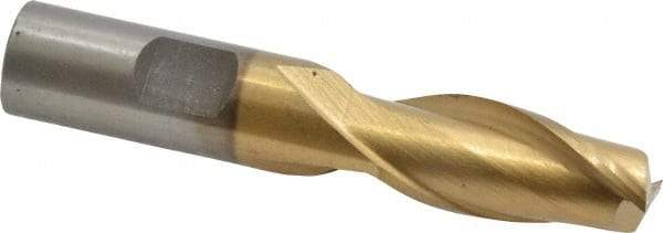 Interstate - 5/8", 1-5/16" LOC, 5/8" Shank Diam, 3-7/16" OAL, 2 Flute, High Speed Steel Square End Mill - Single End, TiN Finish, Spiral Flute, 30° Helix, Centercutting, Right Hand Cut, Right Hand Flute - Exact Tool & Supply