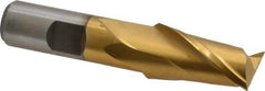 Interstate - 3/4", 1-5/16" LOC, 5/8" Shank Diam, 3-7/16" OAL, 2 Flute, High Speed Steel Square End Mill - Single End, TiN Finish, Spiral Flute, 30° Helix, Centercutting, Right Hand Cut, Right Hand Flute - Exact Tool & Supply