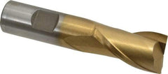Interstate - 7/8", 1-1/2" LOC, 3/4" Shank Diam, 3-3/4" OAL, 2 Flute, High Speed Steel Square End Mill - Single End, TiN Finish, Spiral Flute, 30° Helix, Centercutting, Right Hand Cut, Right Hand Flute - Exact Tool & Supply