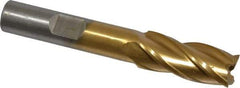 Interstate - 7/16", 1" LOC, 3/8" Shank Diam, 2-11/16" OAL, 4 Flute, High Speed Steel Square End Mill - Single End, TiN Finish, Spiral Flute, 30° Helix, Right Hand Cut, Right Hand Flute - Exact Tool & Supply