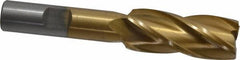 Interstate - 11/16", 1-5/8" LOC, 1/2" Shank Diam, 3-5/8" OAL, 4 Flute, High Speed Steel Square End Mill - Single End, TiN Finish, Spiral Flute, 30° Helix, Right Hand Cut, Right Hand Flute - Exact Tool & Supply