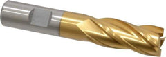 Interstate - 11/16", 1-5/8" LOC, 5/8" Shank Diam, 3-3/4" OAL, 4 Flute, High Speed Steel Square End Mill - Single End, TiN Finish, Spiral Flute, 30° Helix, Right Hand Cut, Right Hand Flute - Exact Tool & Supply
