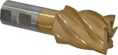 Interstate - 1-1/2", 2" LOC, 1" Shank Diam, 4-1/2" OAL, 6 Flute, High Speed Steel Square End Mill - Single End, TiN Finish, Spiral Flute, 30° Helix, Right Hand Cut, Right Hand Flute - Exact Tool & Supply