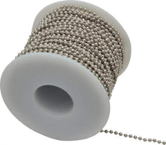 Made in USA - Number 3 Trade Size Steel Ball Chain - 0.095 Inch Ball Diameter, 12 Lbs. Tensile Strength, 100 Ft. Long , 94 Balls per Foot - Exact Tool & Supply
