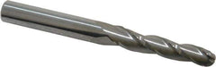 Accupro - 1° Taper Angle per Side, 1/4" Small End Diam, 1-1/4" LOC, Solid Carbide 3 Flute Tapered Ball End Mill - 3" OAL, 5/16" Shank Diam - Exact Tool & Supply
