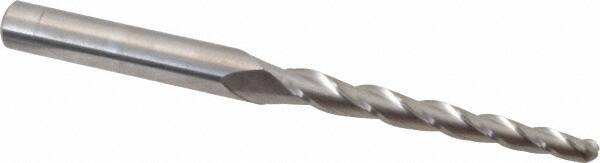 Accupro - 1.5° Taper Angle per Side, 1/8" Small End Diam, 1-1/2" LOC, Solid Carbide 3 Flute Tapered Ball End Mill - 3" OAL, 1/4" Shank Diam - Exact Tool & Supply