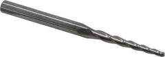 Accupro - 2° Taper Angle per Side, 5/64" Small End Diam, 1" LOC, Solid Carbide 3 Flute Tapered Ball End Mill - 2-1/2" OAL, 3/16" Shank Diam - Exact Tool & Supply