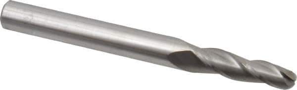 Accupro - 2° Taper Angle per Side, 3/16" Small End Diam, 3/4" LOC, Solid Carbide 3 Flute Tapered Ball End Mill - 2-1/2" OAL, 1/4" Shank Diam - Exact Tool & Supply