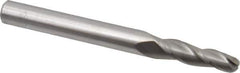 Accupro - 2° Taper Angle per Side, 3/16" Small End Diam, 3/4" LOC, Solid Carbide 3 Flute Tapered Ball End Mill - 2-1/2" OAL, 1/4" Shank Diam - Exact Tool & Supply