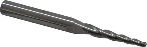 Accupro - 3° Taper Angle per Side, 3/32" Small End Diam, 1" LOC, Solid Carbide 3 Flute Tapered Ball End Mill - 2-1/2" OAL, 1/4" Shank Diam - Exact Tool & Supply