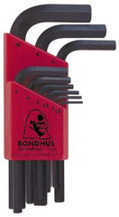 Bondhus - 9 Piece L-Key Hex Key Set - Hex Range 1.5 to 10mm - Exact Tool & Supply