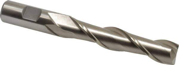 Interstate - 3/4", 3-1/2" LOC, 3/4" Shank Diam, 5-3/4" OAL, 2 Flute, High Speed Steel Square End Mill - Single End, Uncoated, Spiral Flute, 30° Helix, Centercutting, Right Hand Cut, Right Hand Flute - Exact Tool & Supply