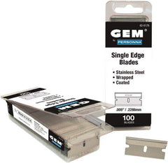 GEM - 100 Piece Stainless Steel Single Edge Blade - 1-1/2" OAL, 0.009" Blade Thickness - Exact Tool & Supply