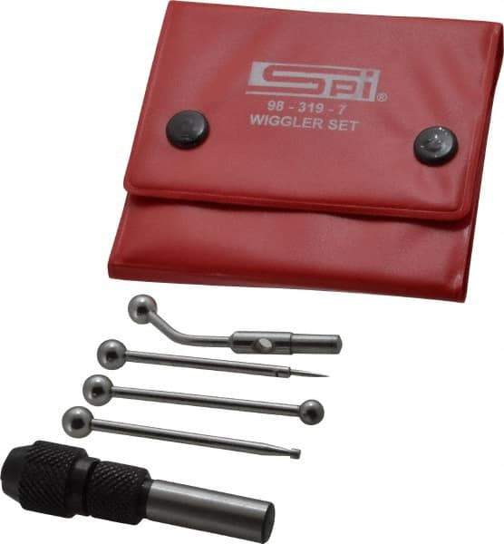 SPI - 0.0002 Inch Accuracy, Single End, Center Finder Set Mechanical - 0.1 Inch Head Diameter, Includes 4 Attachments, Case, Holder, 4 Pieces - Exact Tool & Supply