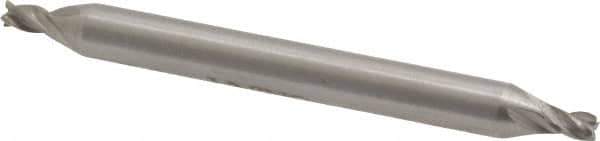 Interstate - 3/32", 5/32" LOC, 3/16" Shank Diam, 2" OAL, 4 Flute, High Speed Steel Square End Mill - Double End, Uncoated, Spiral Flute, Centercutting, Right Hand Cut, Right Hand Flute - Exact Tool & Supply