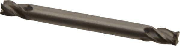 Interstate - 3/16", 9/32" LOC, 3/16" Shank Diam, 2" OAL, 4 Flute, High Speed Steel Square End Mill - Double End, Uncoated, Spiral Flute, Centercutting, Right Hand Cut, Right Hand Flute - Exact Tool & Supply