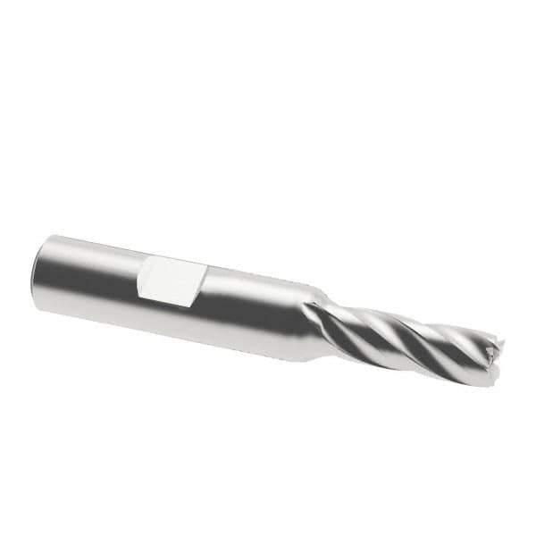 Interstate - 7mm, 11/16" LOC, 3/8" Shank Diam, 2-1/2" OAL, 4 Flute, Cobalt Square End Mill - Single End, Uncoated, Spiral Flute, 30° Helix, Centercutting, Right Hand Cut, Right Hand Flute - Exact Tool & Supply