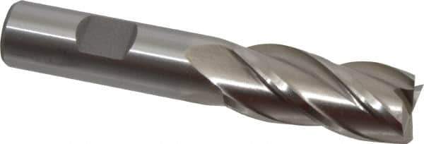 Interstate - 18mm, 1-5/8" LOC, 5/8" Shank Diam, 3-3/4" OAL, 4 Flute, Cobalt Square End Mill - Single End, Uncoated, Spiral Flute, 30° Helix, Centercutting, Right Hand Cut, Right Hand Flute - Exact Tool & Supply