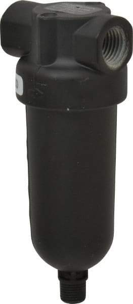 Norgren - 1/4" Port, 4-1/4" High x 1.63" Wide Miniature Filter with Metal Bowl, Automatic Drain - 24 SCFM, 250 Max psi, 150°F Max Temp, 1 oz Bowl Capacity - Exact Tool & Supply